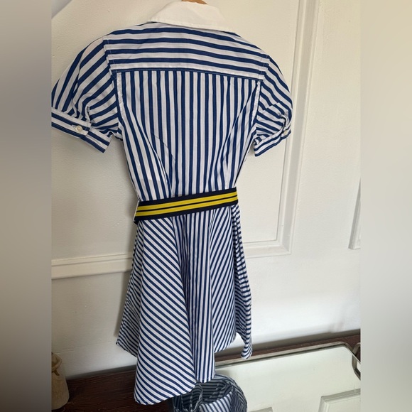 Polo Ralph Laurent Striped Blue and White Kids Dress with Belt - Picture 8 of 15